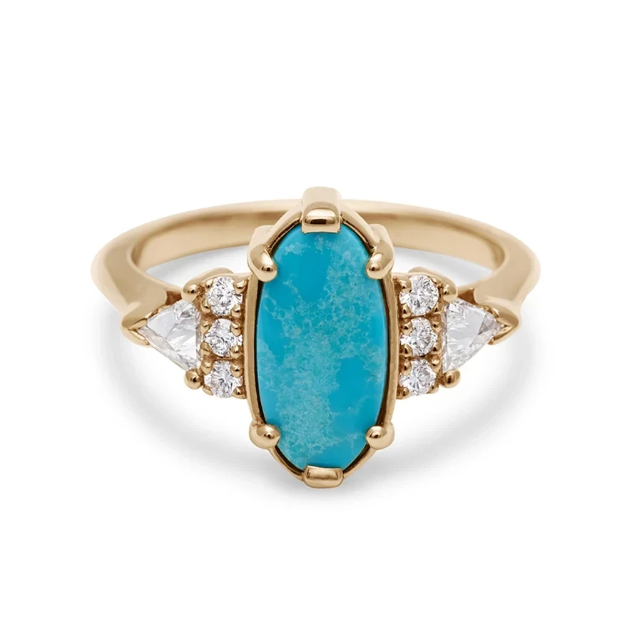 Stardust Turquoise Bea Ring - Yellow Gold & White Diamonds