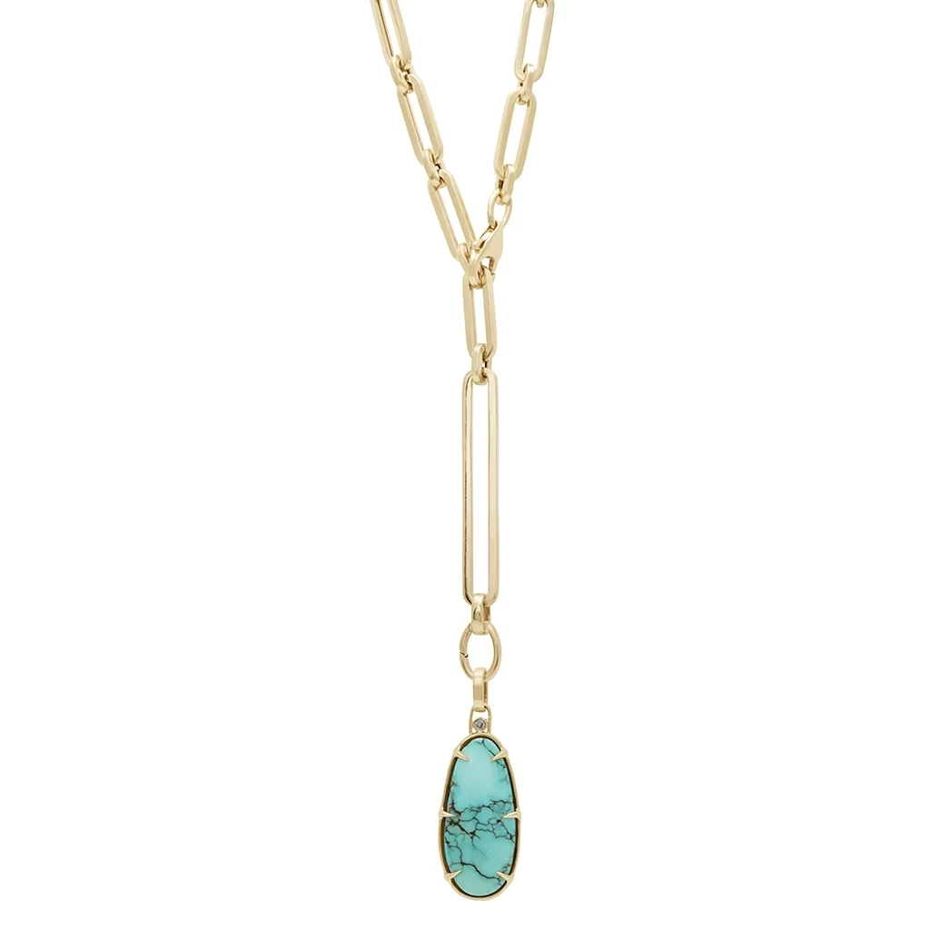 Terra Firma Amulet Pendant Necklace - Yellow Gold, Turquoise & Grey Diamond