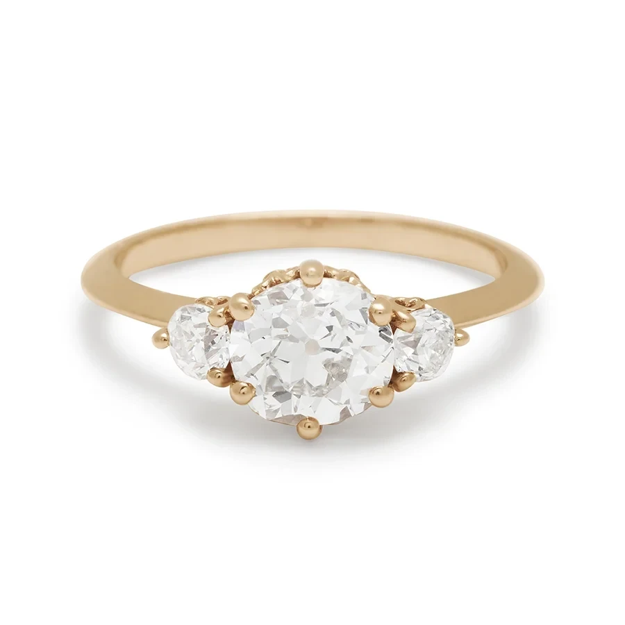 Hazeline Three Stone - Yellow Gold & Old Mine Cut White Diamond (1.18ct)