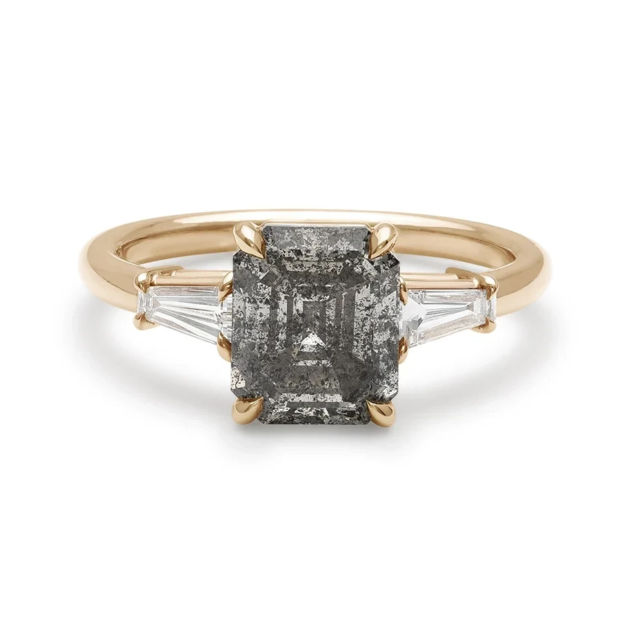 Emerald Cut Eleonore Tapered Baguette Ring - Yellow Gold & Grey Diamond (2.00ct)