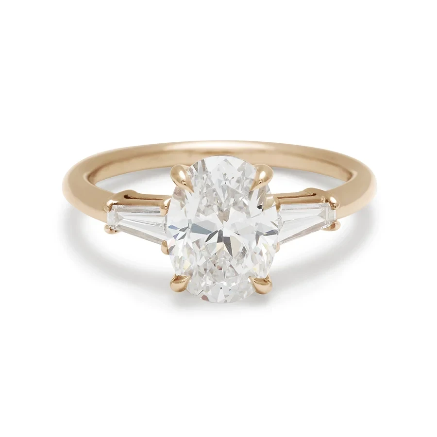 Oval Eleonore Tapered Baguette Ring - 14k Gold & White Diamond