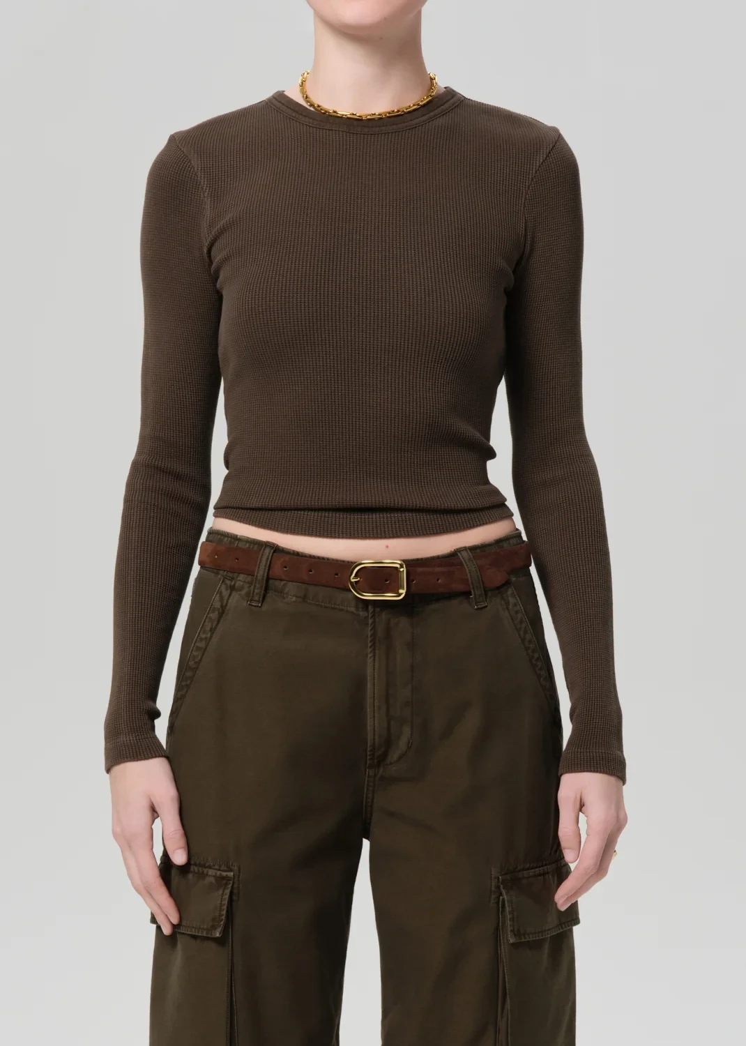Pilar Waffle Crewneck in Umber