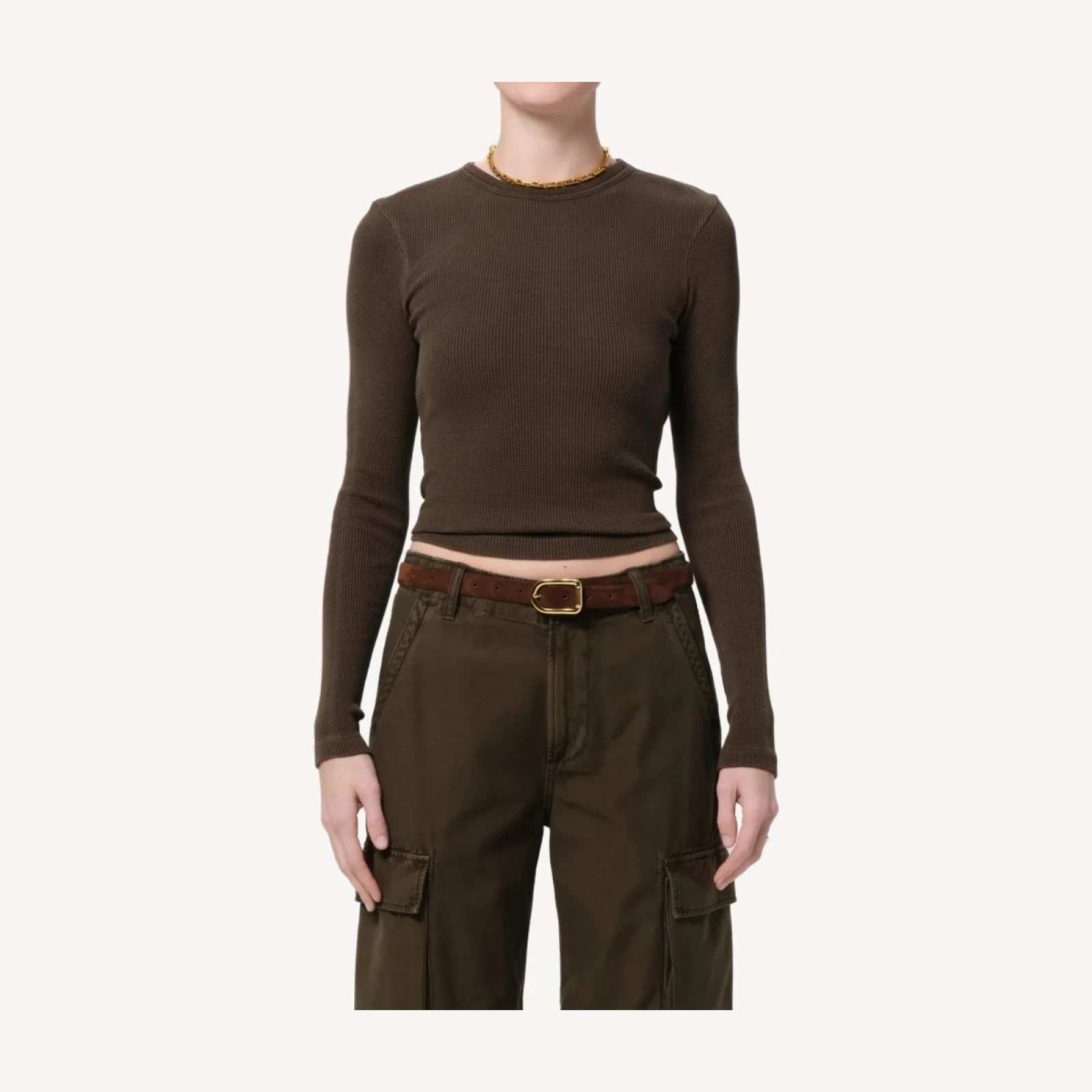 Pilar Waffle Crewneck in Umber