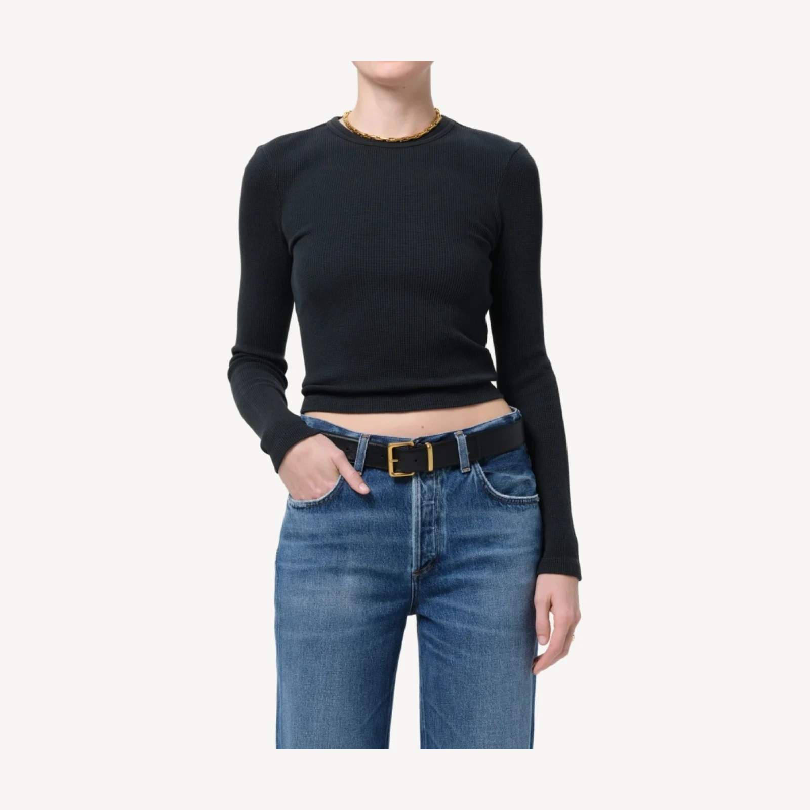 Pilar Waffle Crewneck in Washed Black