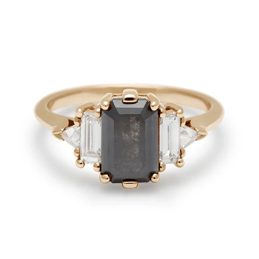 Theda Ring - Yellow Gold & Emerald Cut Black Diamond (2.05ct)