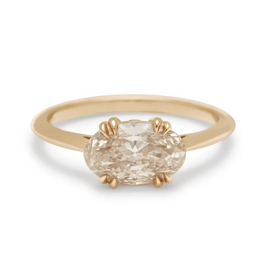 Bea East/West Solitaire Ring - Yellow Gold & Champagne Diamond (1.51ct)