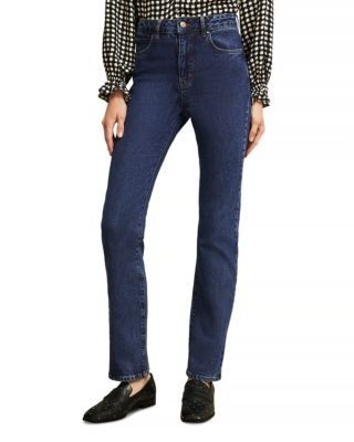 Hobbs London Foley High Rise Straight Leg Jeans in Dark Mid Wash
