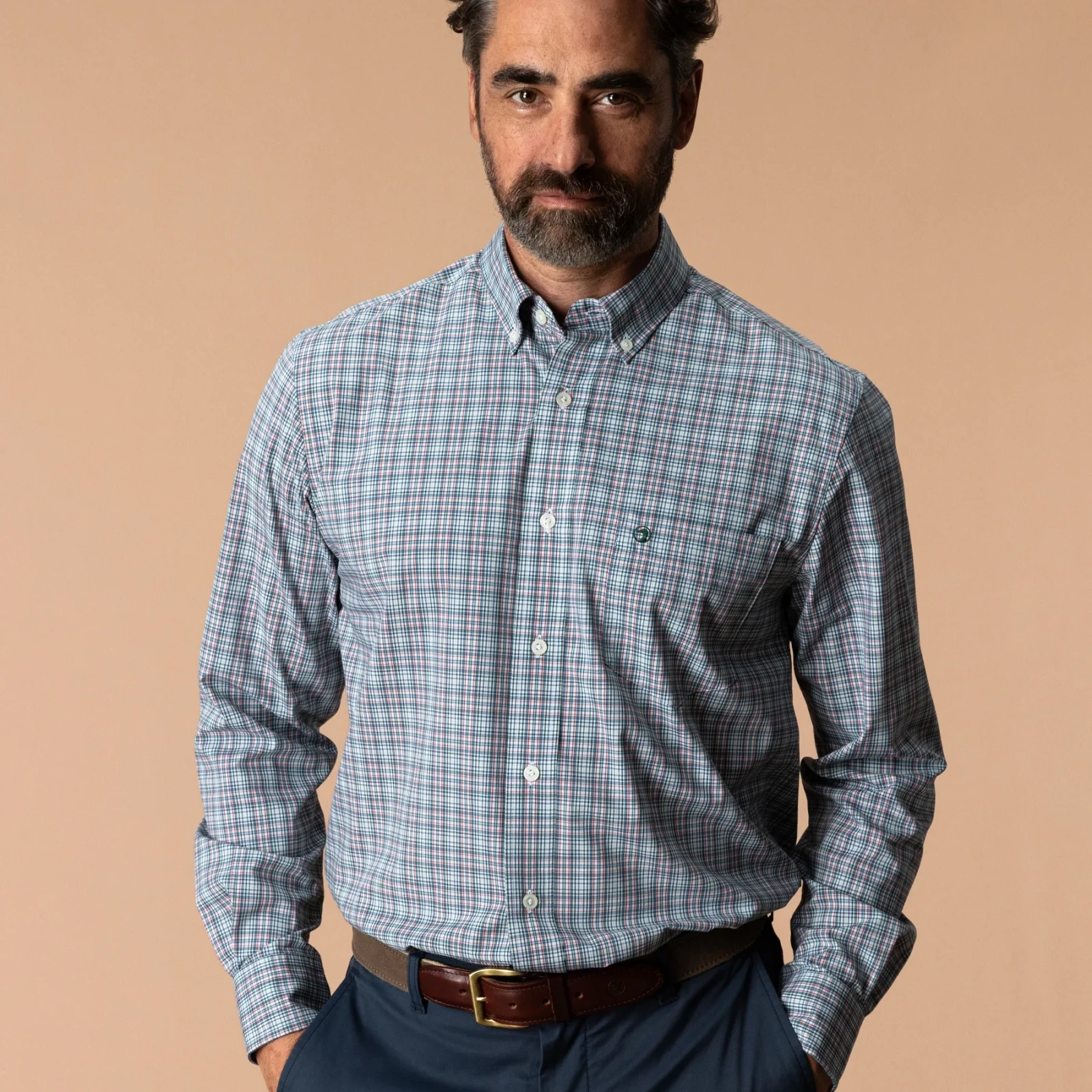 Performance Poplin Sport Shirt - Winstead Plaid - Stormy Teal