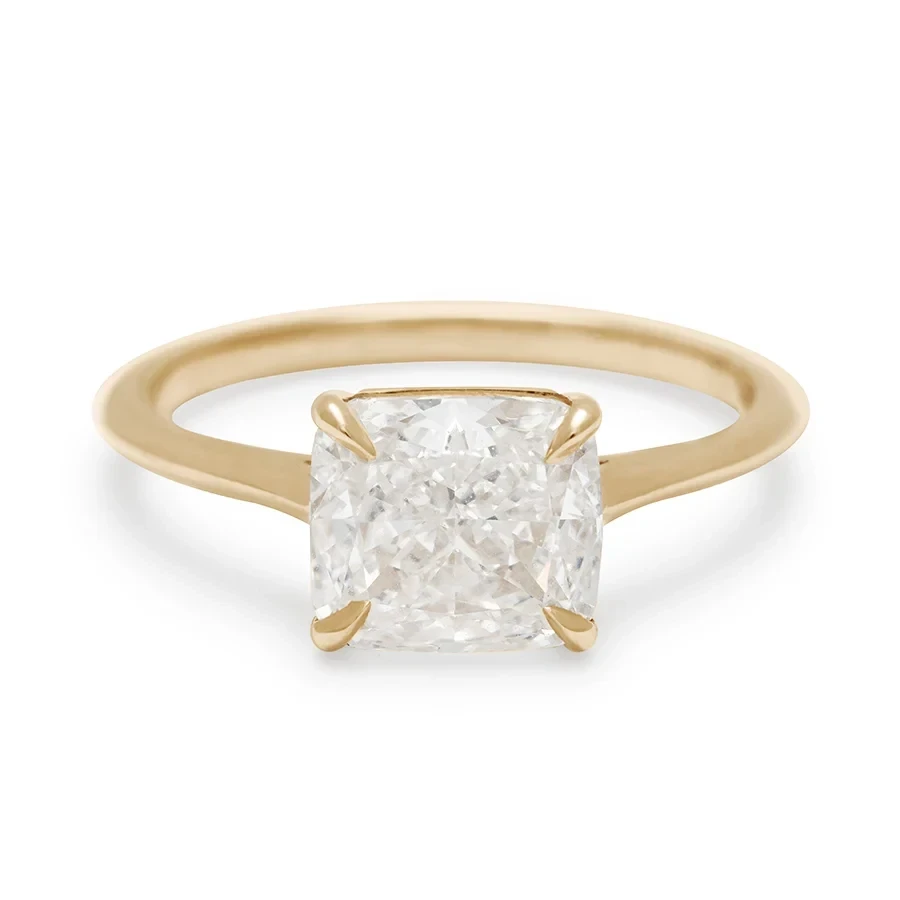 Bea East/West Solitaire Ring - Yellow Gold & Cushion Cut Lab White Diamond (2.16ct)