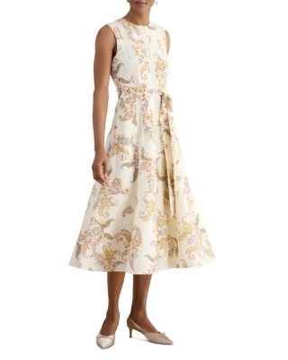 Hobbs London Petites Uma Paisley Tie Waist Dress