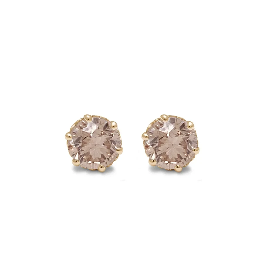 Hazeline Solitaire Stud Earrings (Petit) PAIR - Yellow Gold & Champagne Diamond (1.50ct)