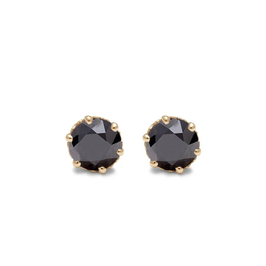 Hazeline Solitaire Stud Earrings (Petit) PAIR - Yellow Gold & Black Diamond (1.50ct)