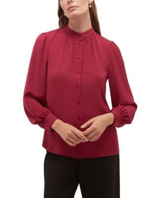 Hobbs London Betty Button Front Blouson Sleeve Blouse