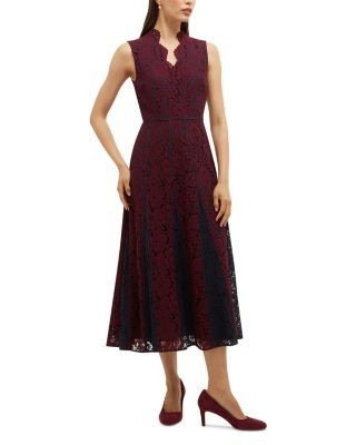 Hobbs London Petites Quin Contrast Pleated Midi Dress