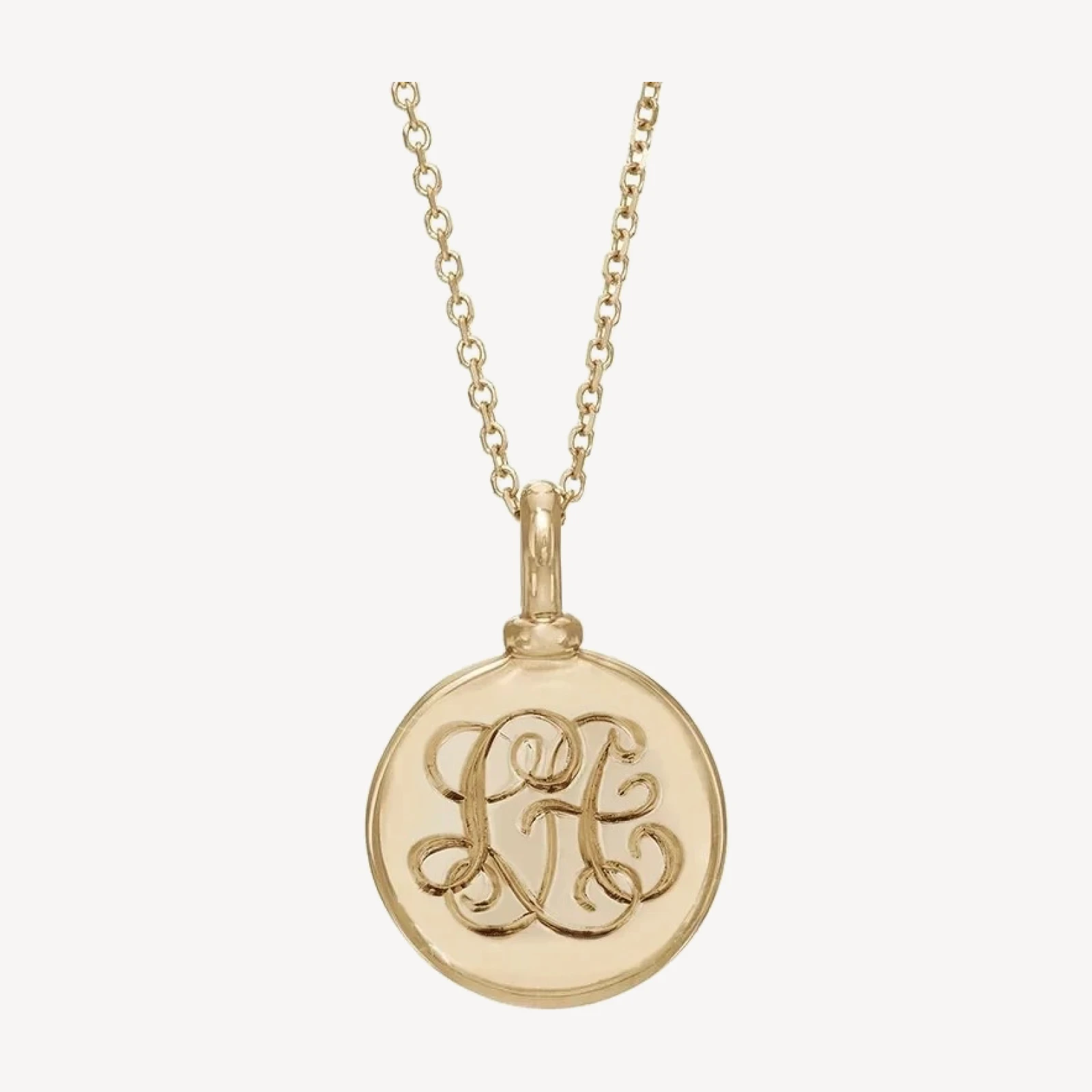 Engraved Interlocking Monogram Disk Charm Pendant - 14k Yellow Gold