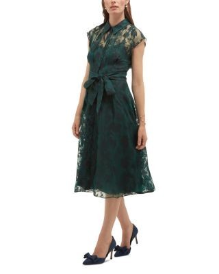 Hobbs London Tess Tie Waist Sheer Overlay Dress