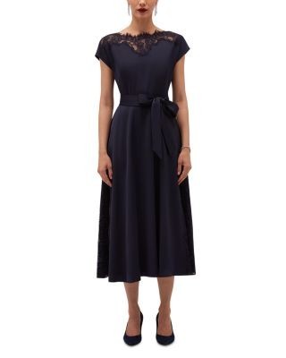 Hobbs London Amelie Lace Trim Satin Midi Dress
