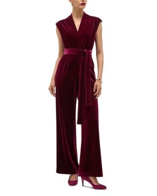Hobbs London Olive Velvet Tie Waist Jumpsuit