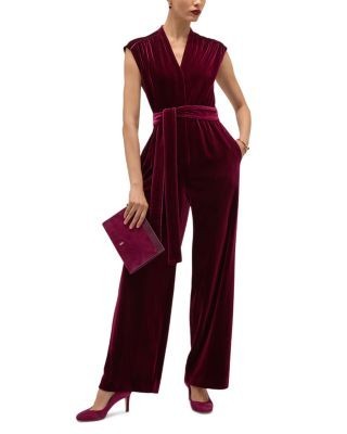 Hobbs London Olive Velvet Tie Waist Jumpsuit