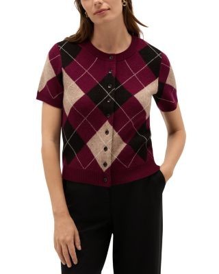 Hobbs London Livi Argyle Short Sleeve Cardigan Sweater
