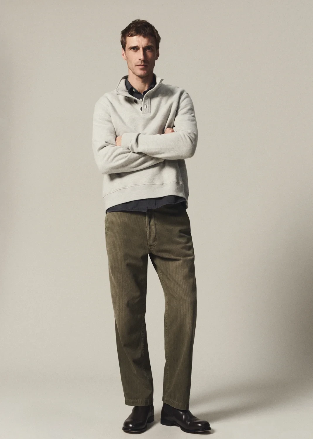 Half Button Pullover in Heather Grey