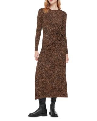 Whistles Coffee Bean Printed Tie Maxi Dress