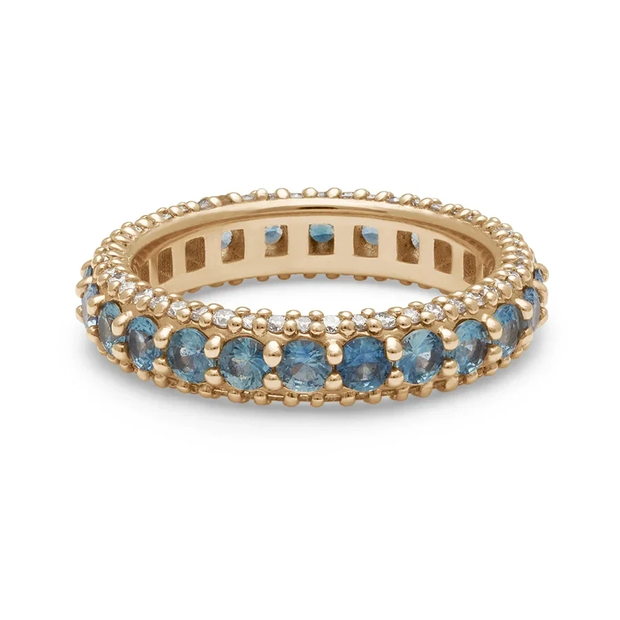 Celestine Eternity Pavé Band - Yellow Gold & Montana Sapphires