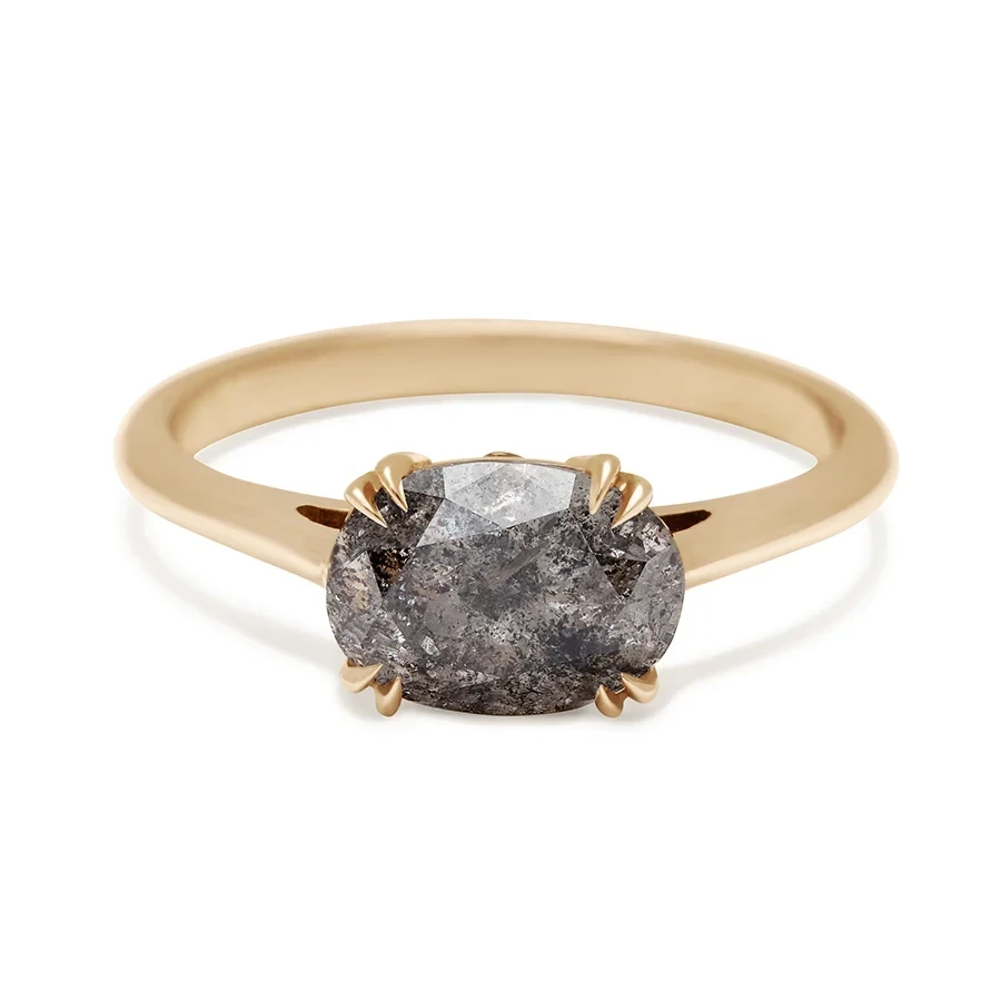 Bea East/West Solitaire Ring - Yellow Gold & Grey Diamond (1.16ct)