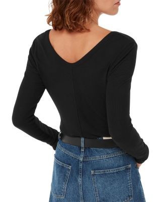 Whistles Essential Ribbed V Neck Top