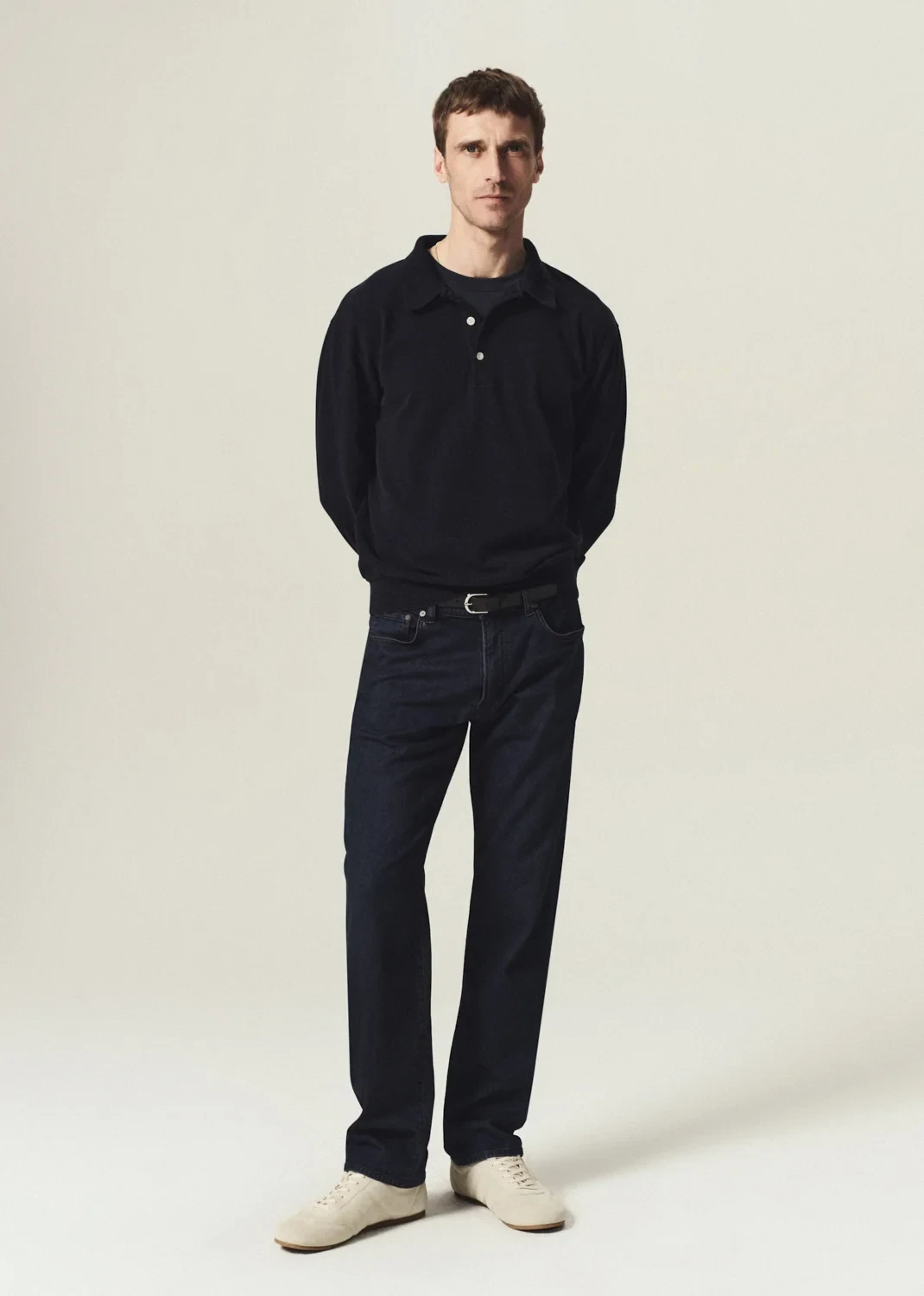 Long Sleeve Banded Polo in Navy