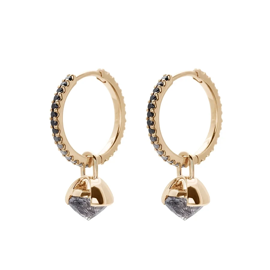 Ombre Eternity Hoops (PAIR) - Yellow Gold, White, Grey & Black Diamonds or Black Rutile Quartz