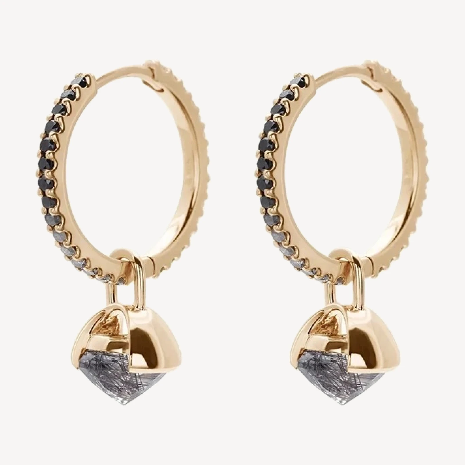 Ombre Eternity Hoops (PAIR) - Yellow Gold, White, Grey & Black Diamonds or Black Rutile Quartz