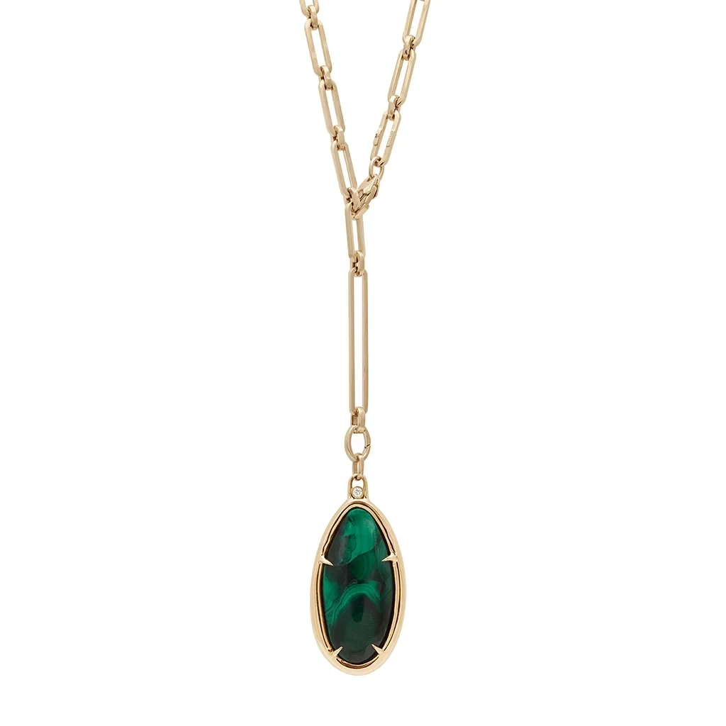 Terra Firma Amulet Pendant Charm - Yellow Gold, Malachite & White Diamond