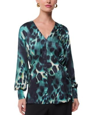 Whistles Misty Leopard Print V Neck Blouse