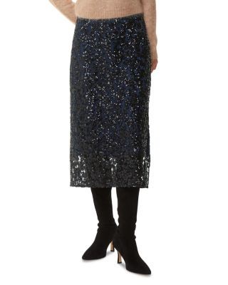 Whistles Floral Sequins Midi Skirt