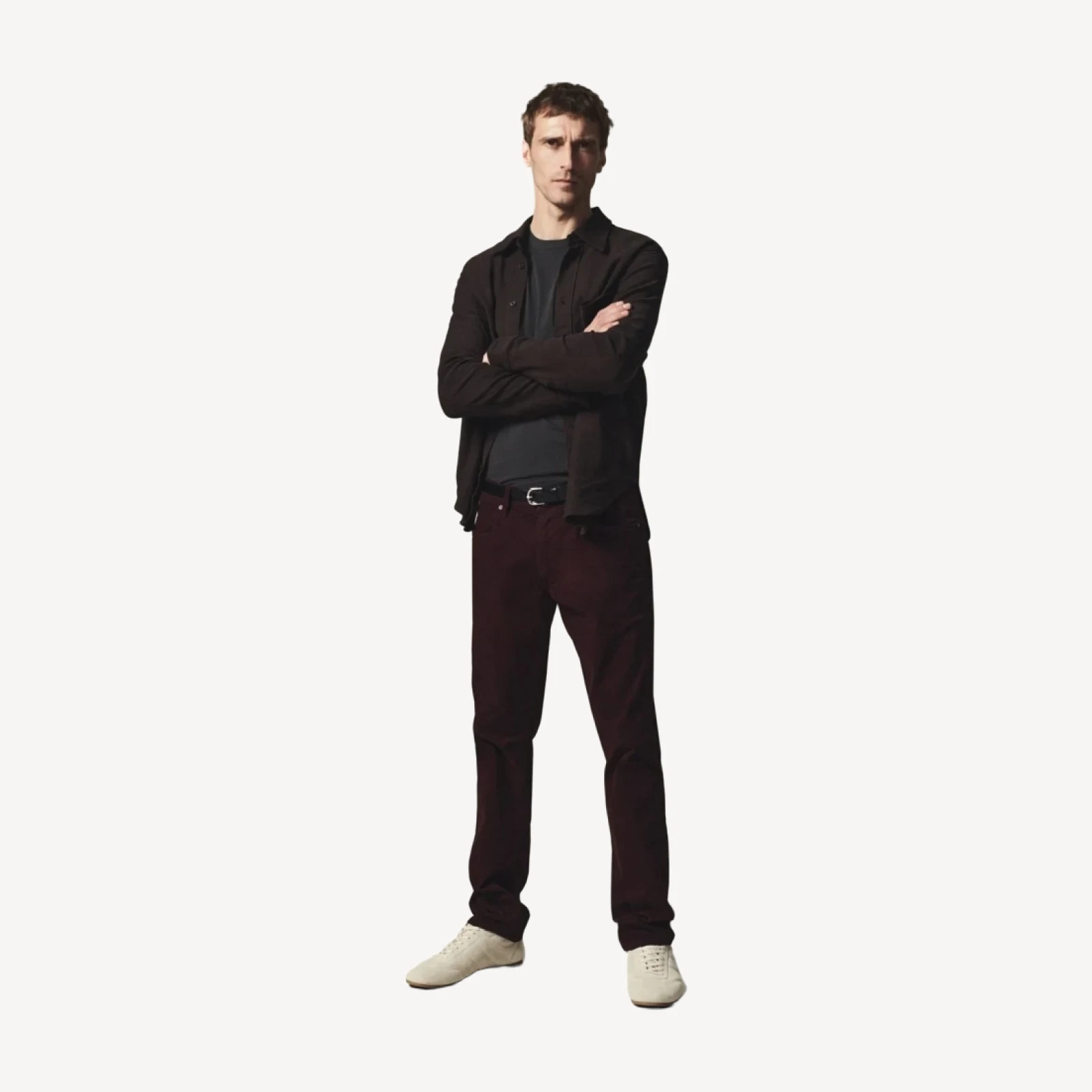 Gage Slim Straight Cashmere Touch Sateen in Burgundy