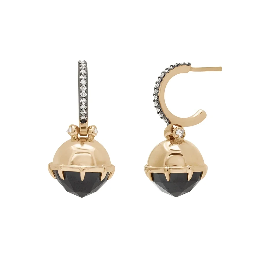 Emma Orb Pave Hoops - 14k Yellow Gold, Black Spinel & White Diamonds