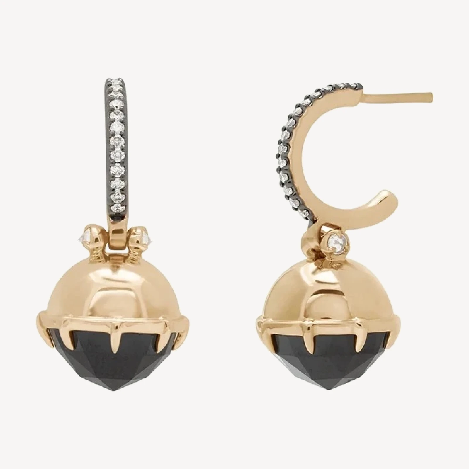 Emma Orb Pave Hoops - 14k Yellow Gold, Black Spinel & White Diamonds