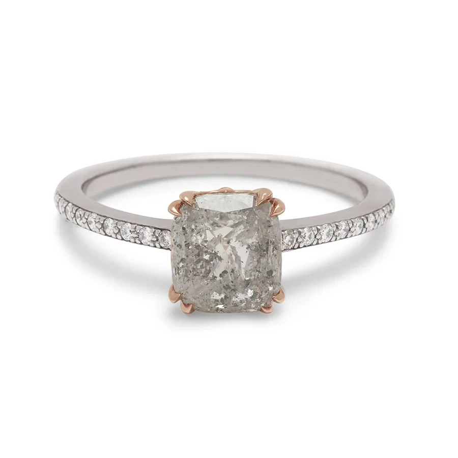 Cushion Hazeline Solitaire Ring - White Gold & Cushion Cut Grey Diamond (1.56ct)