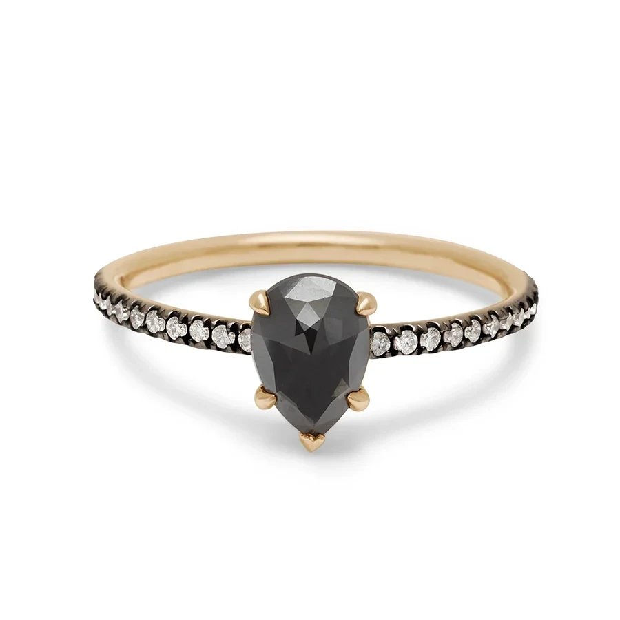 Eleonore Delicate Pave Ring - Yellow Gold & Black Diamond (0.74ct)