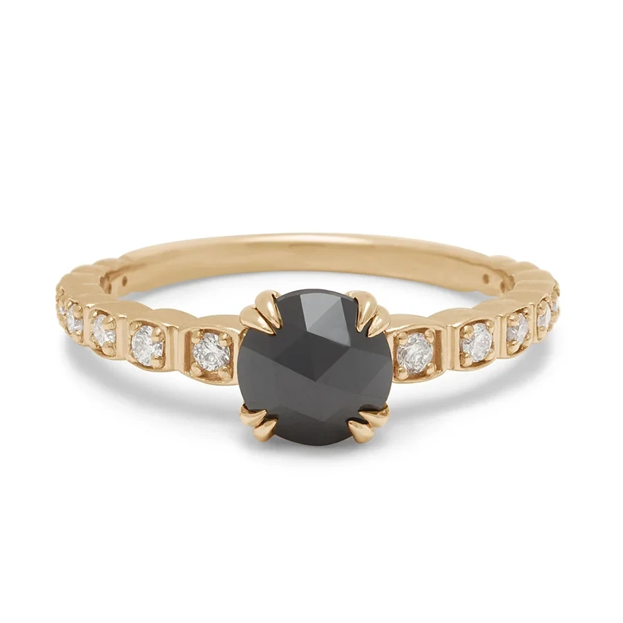 Tapered Wheat Engagement Ring - Yellow Gold & Black Diamond (1.21ct)