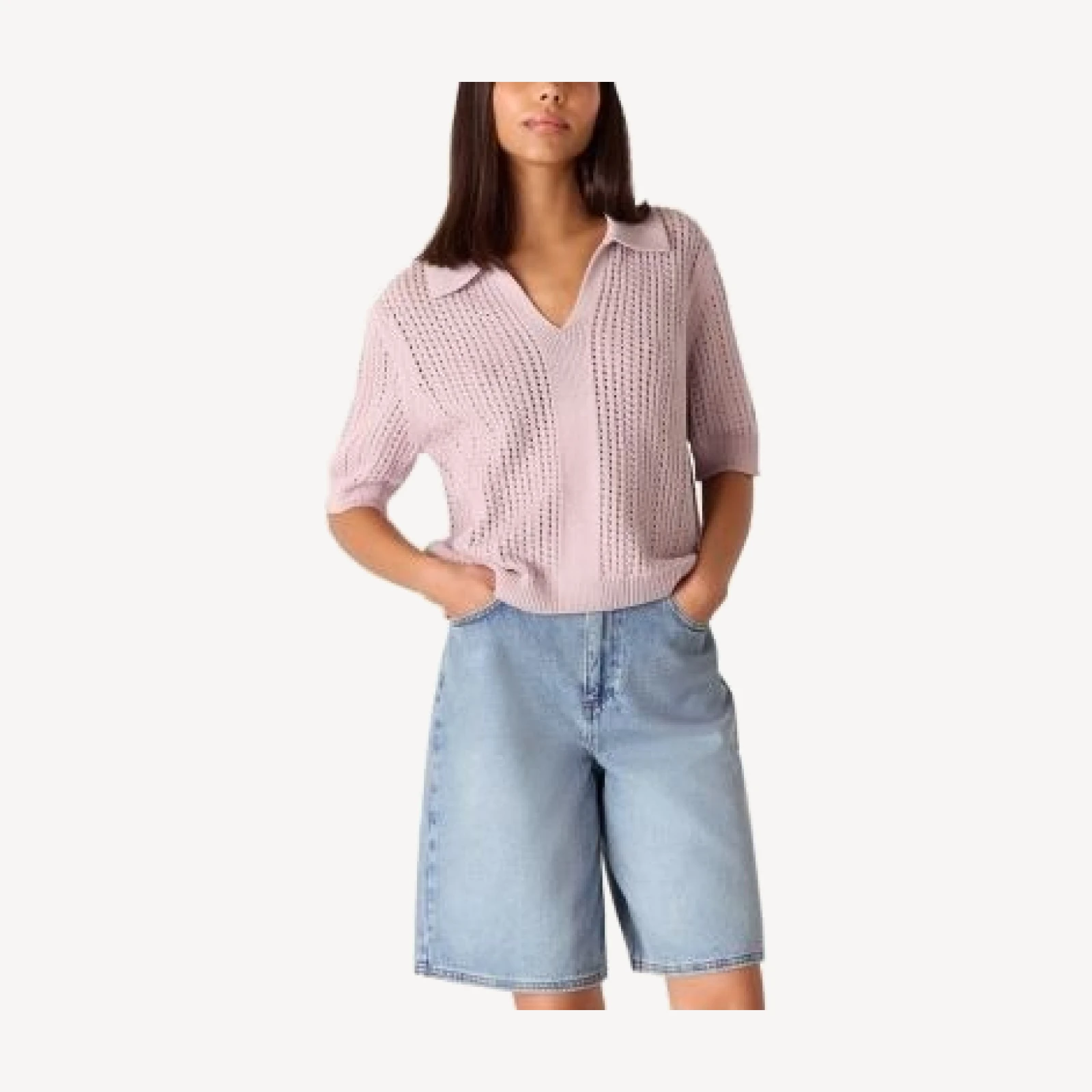 Whistles Pointelle Collar Detail Knit Sweater