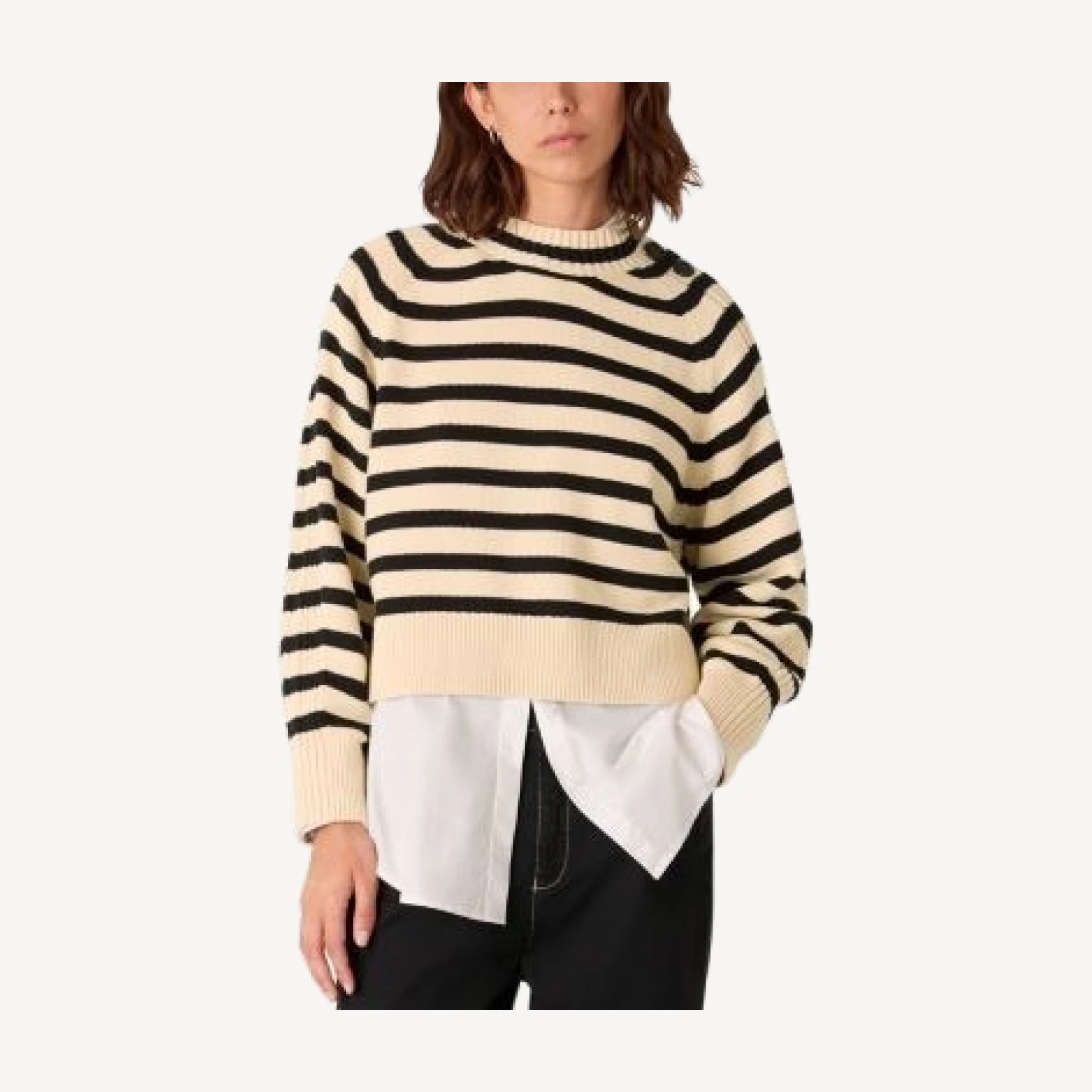 Whistles Stripe Detail Cotton Knit Sweater