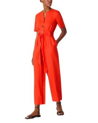 Whistles Fiona Linen Button Front Jumpsuit