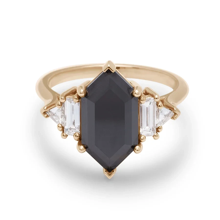 Theda Hex Ring - Yellow Gold & Black Diamond & White Diamond (4.56ct)