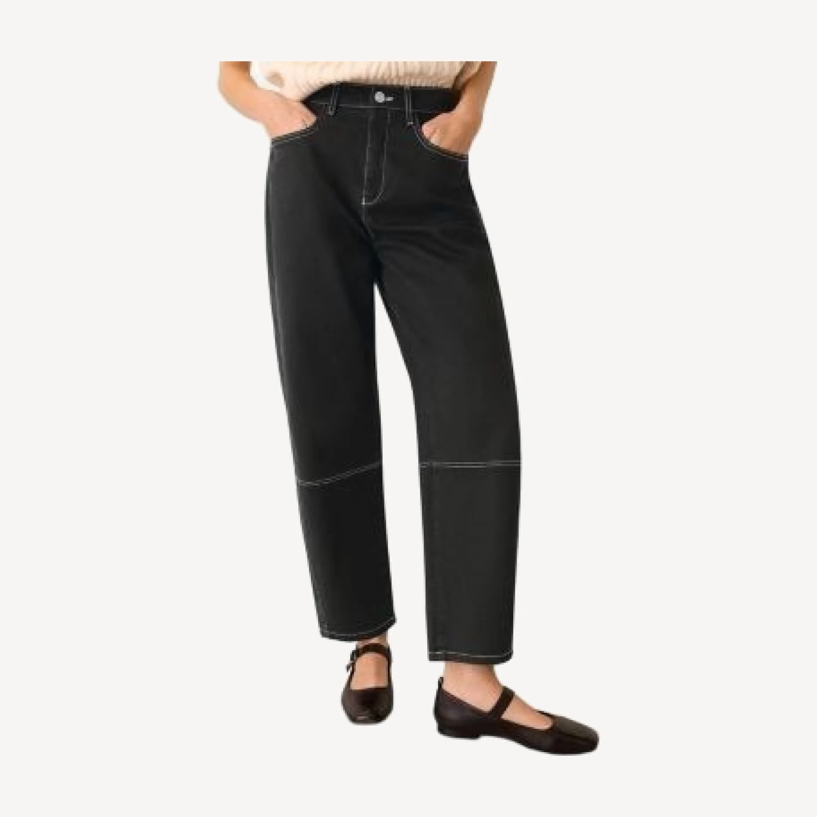 Whistles Contrast Stitch Barrel Leg Jeans in Black/White