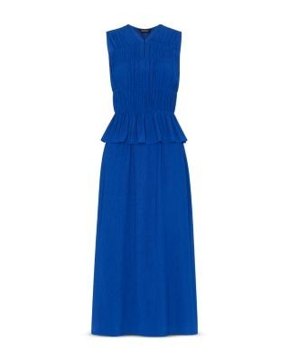 Whistles Shirred V Neck Midi Dress