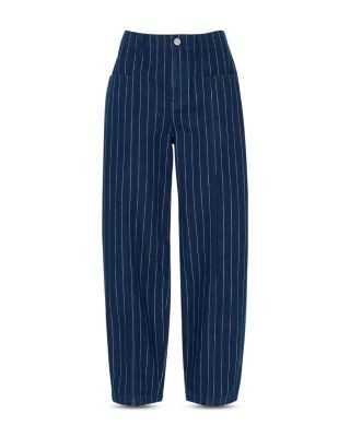 Whistles Pinstripe Barrel Leg High Rise Jeans in Navy/multi