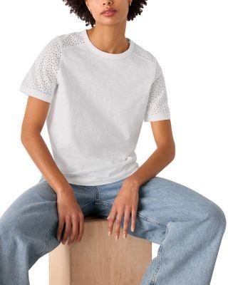 Whistles Broderie Sleeve Detail Tee