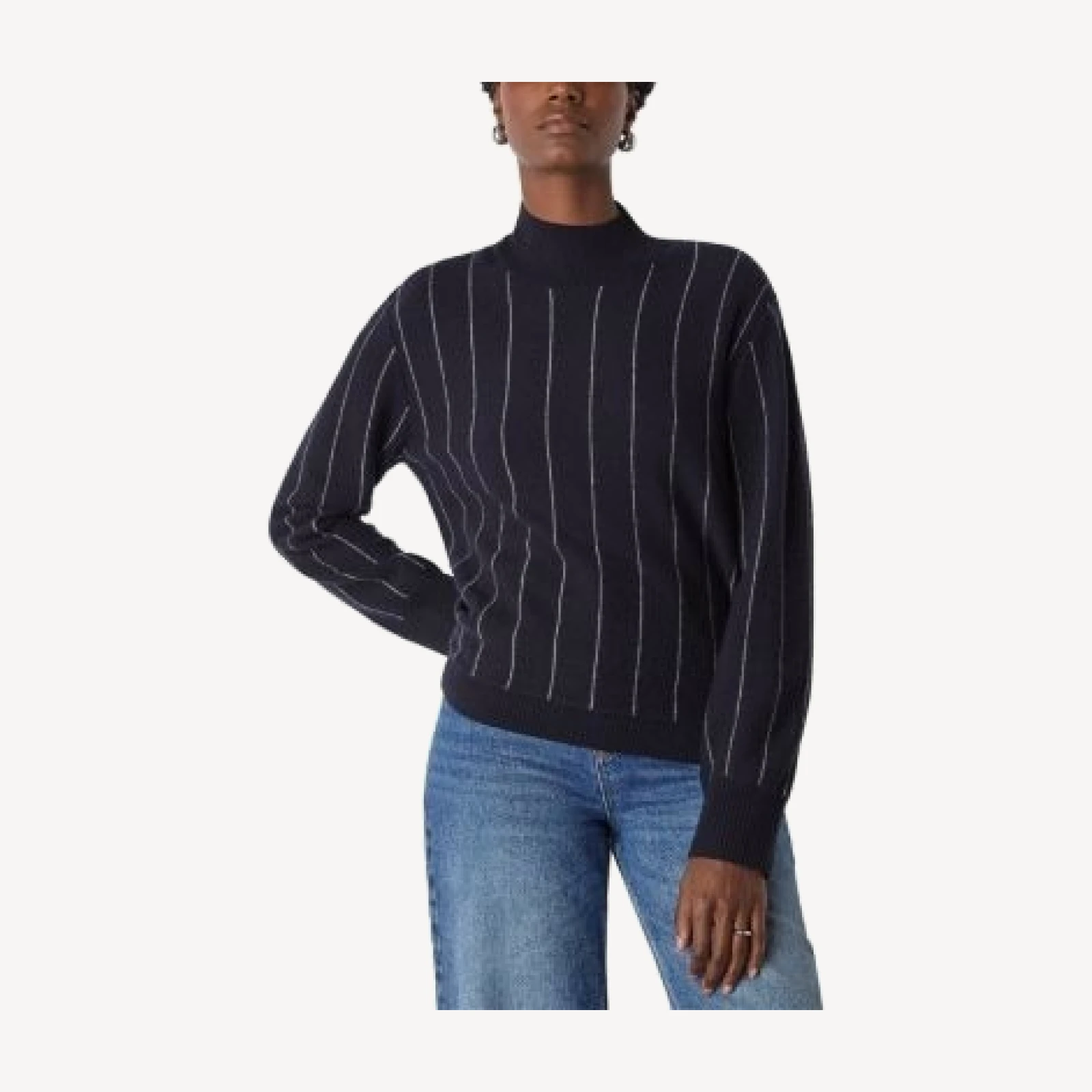 Whistles Stripe Wool Funnel Neck Knit Sweater